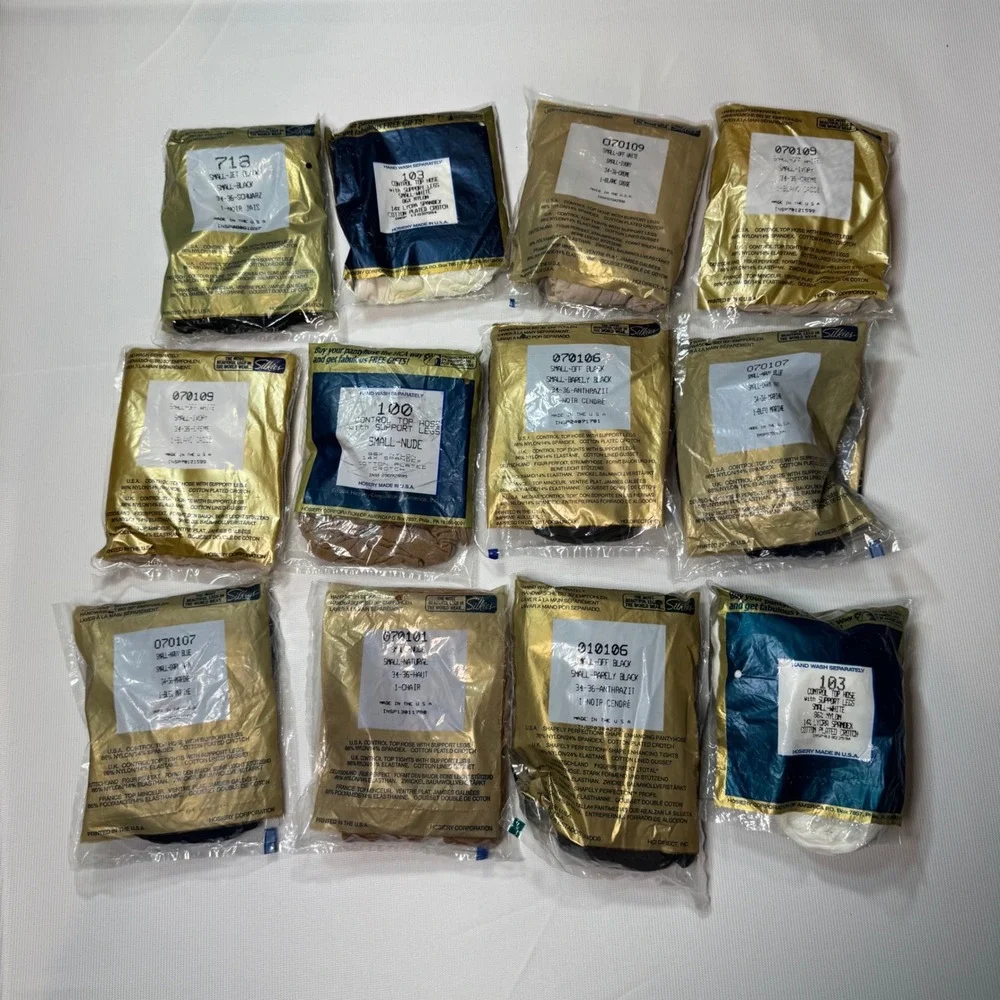 Vintage New Silkies Control Top Pantyhose Lot Nude Black White Navy Small‎ Vtg